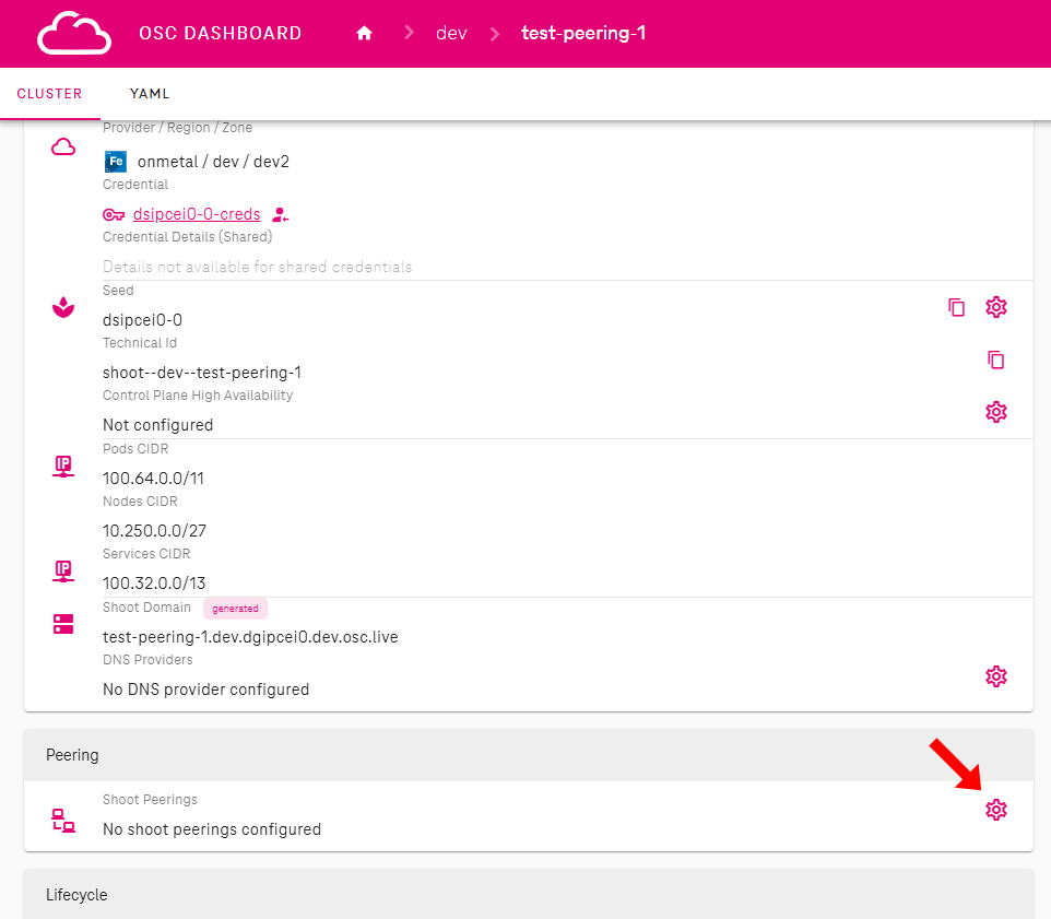 Configure Peering button