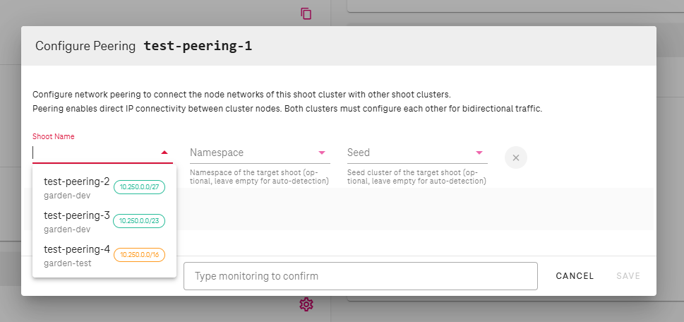 Configure Peering dialog
