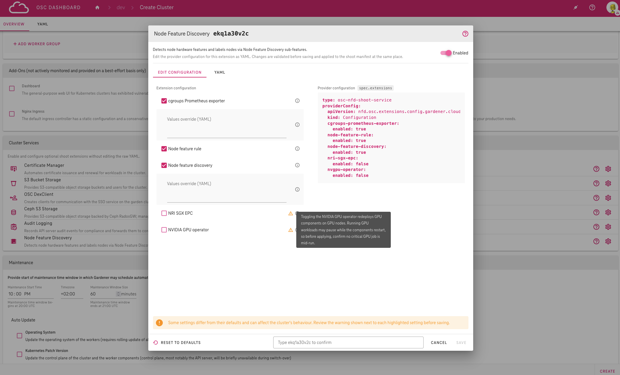 Configuration dialog — Edit configuration tab