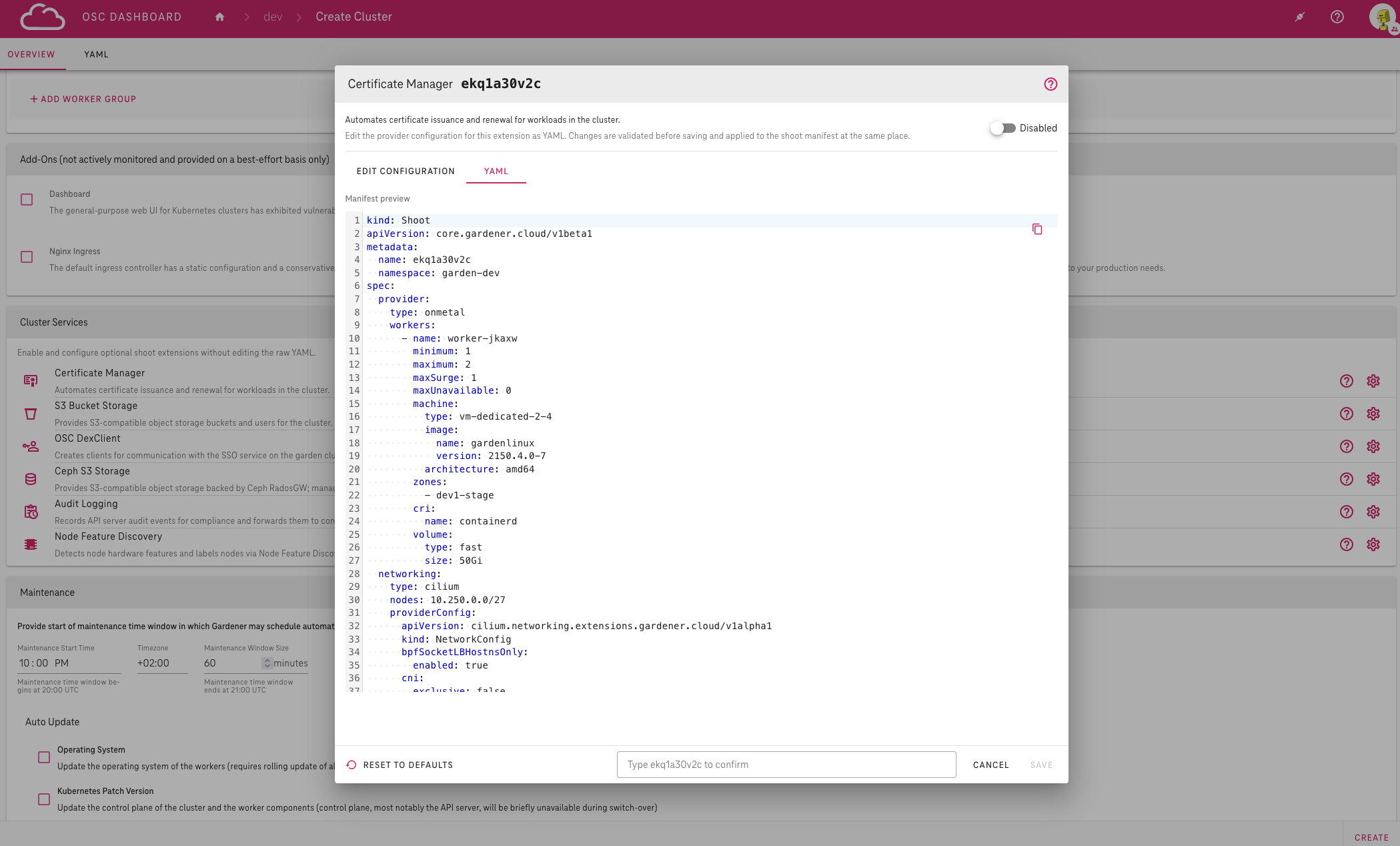 Configuration dialog — YAML tab